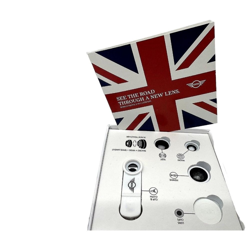 NIB Mini Cooper USA 3 in 1 Universal phone lens kit  /fisheye Macro Wide